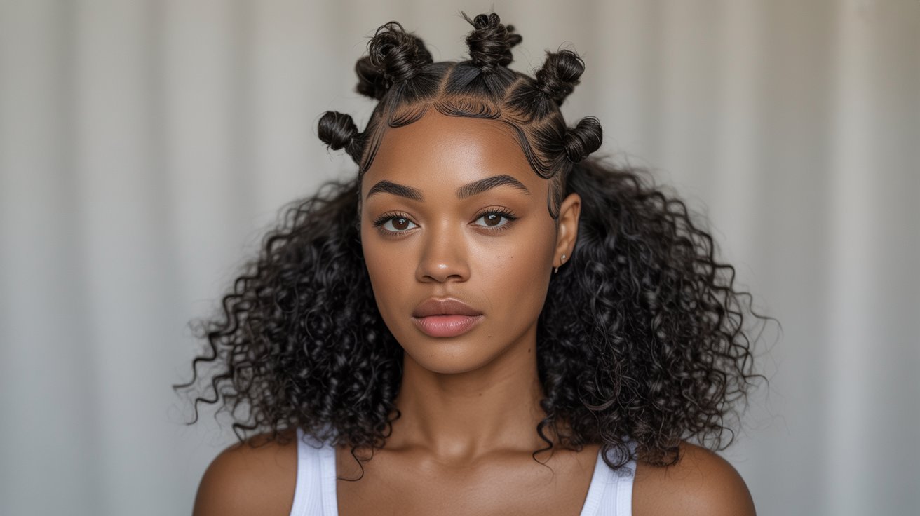 Half Bantu Knot Half Afro Curls