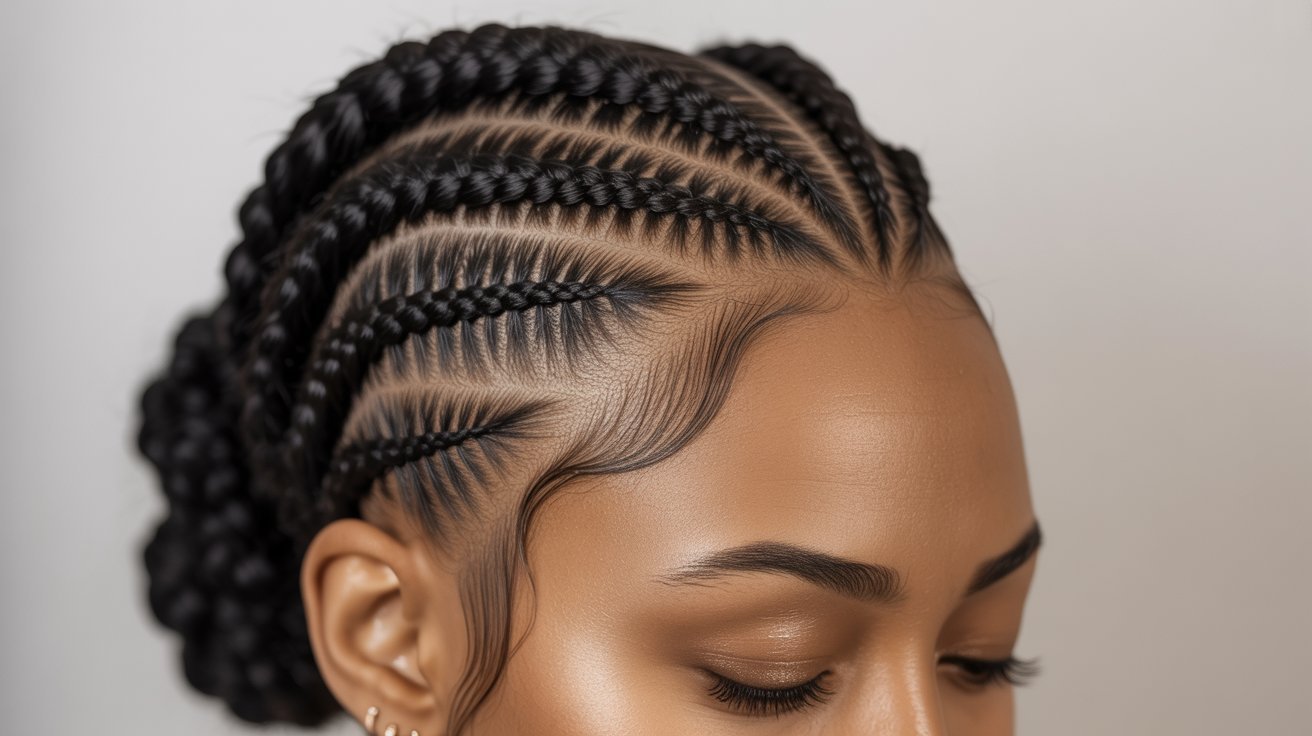 Slim Thick Cornrows and Stitch Braids Updo